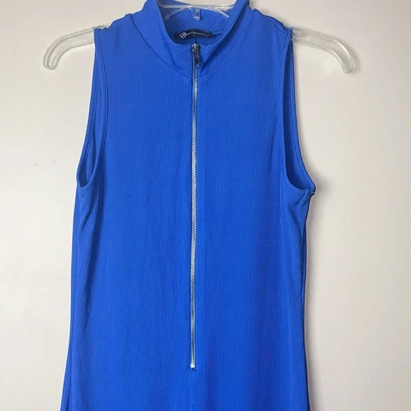 Pretty Garden Blue Ribbed Sleeveless Mock Neck Jumpsuit Women's Large - Picture 5 of 7